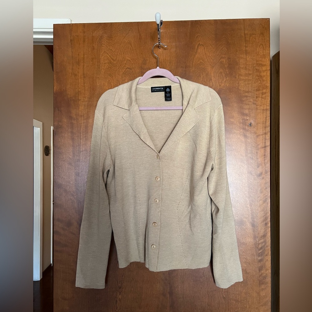 Liz Claiborne 100 percent wool Beige Button-Up Cardigan